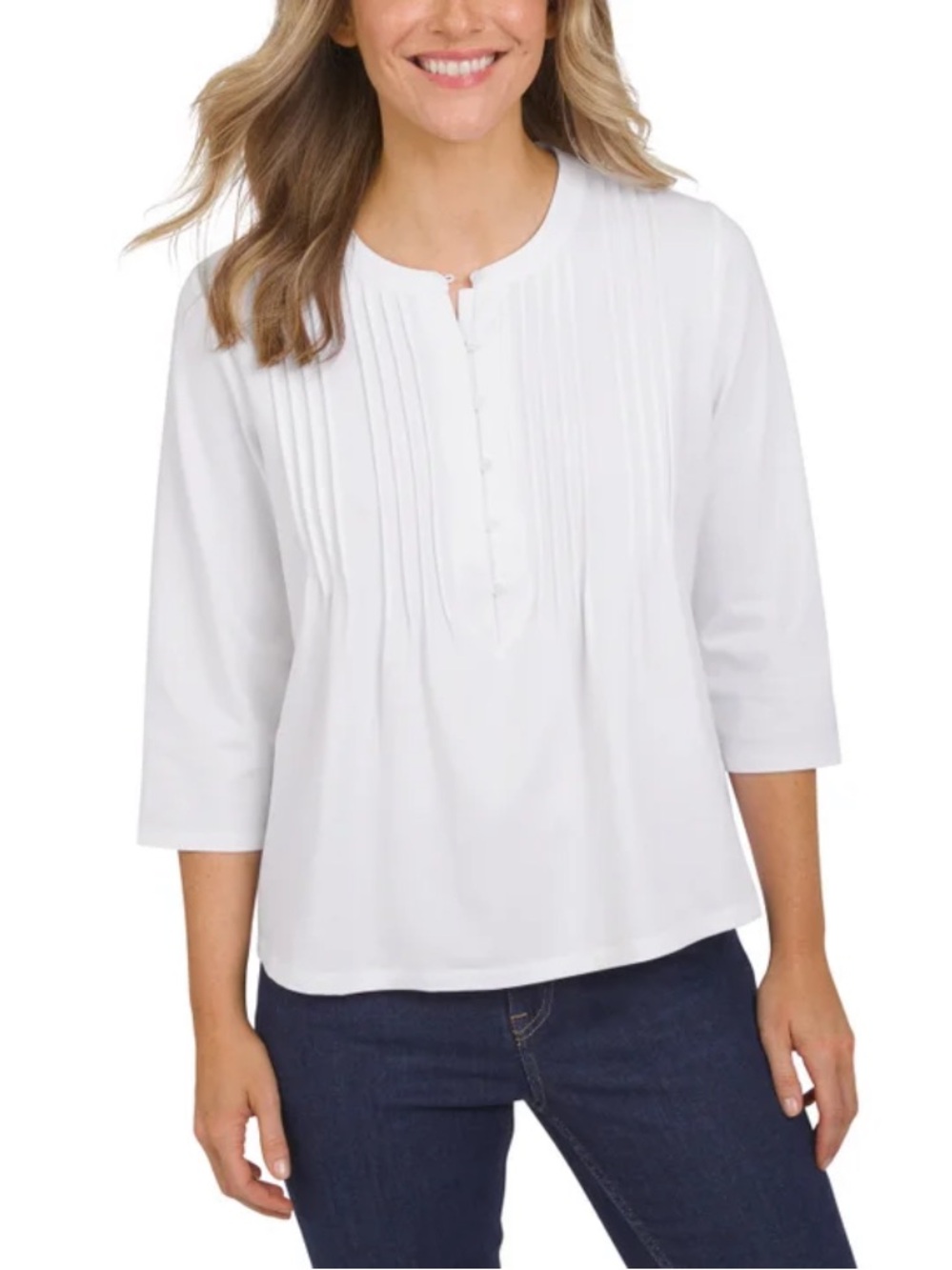 Land’s End White Pintuck Popover Blouse - Women